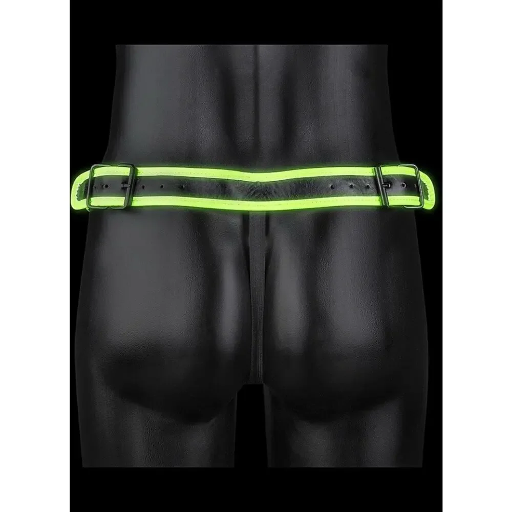 🦋B2G1🦋OUCH! Glow in the Dark NEON GREEN Bonded Leather Striped JOCK STRAP | S/M